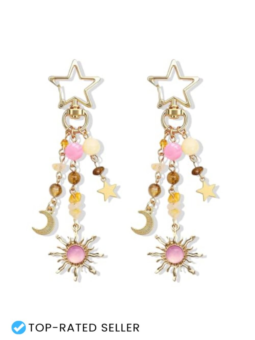 Boho Keychain 2pc Set Sun Moon Star Charm Bag Purse Y2K Accessory